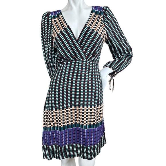 Anthropologie Dresses & Skirts - Anthropologie Maeve “Gianna” Geometric Multicolor Retro Faux Wrap Dress 4 Petite